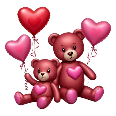 maroon love letter, three metallic pink heart-shaped balloons and red kisses and love teddy bear sticker