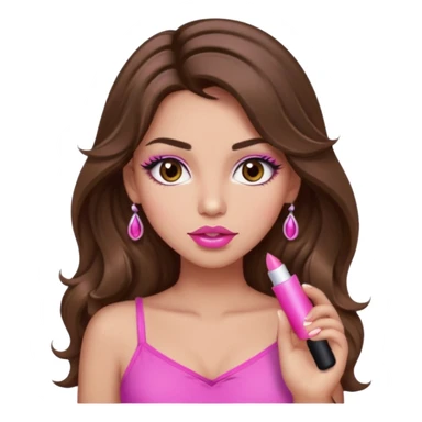 girl with long wavy brown hair, brown eyes, light to medium complexion, in a pink sexy top, pink lips, long lashes, puckered lips, what ever sticker