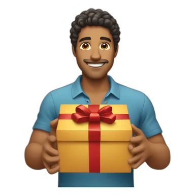 latin man opening gift sticker
