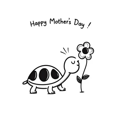 doodle style turtle with a flower in its mouth, simple Mother's Day touch sticker