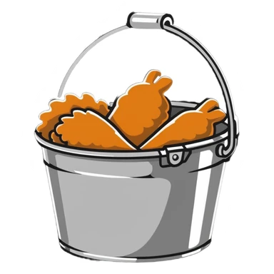 fried chicken in a silver steel bucket, slightly angled side perspective sticker