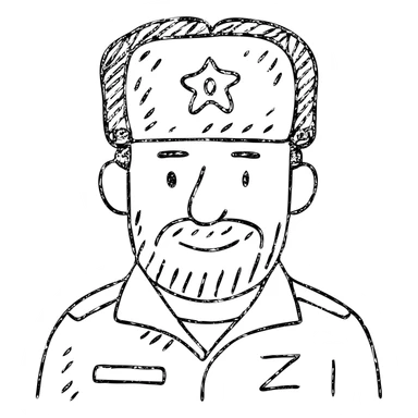 Russian army military blogger wearing an ushanka hat sticker