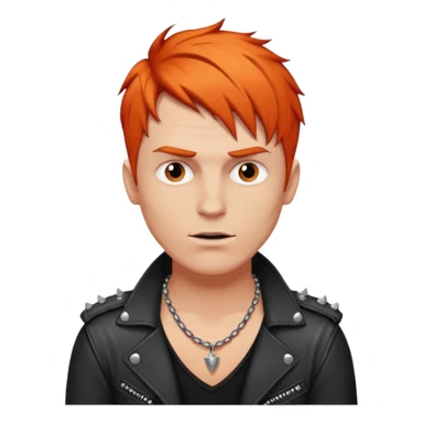white man rock singer, rebellious, short orange-red hair, studded leather necklace sticker