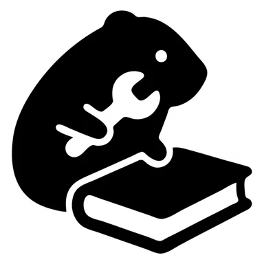 guinea pig holding a wrench and repairing a book, solid filled icon sticker