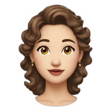 create an emoji of myself 30 year old female half asian brown hair and hazel eyes medium length soft curled hair with little gold earrings sticker