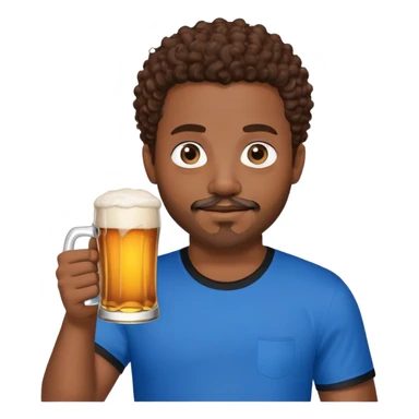 black man with short brown curly hair and blue eyes facial hair black shirt holding a beer sticker