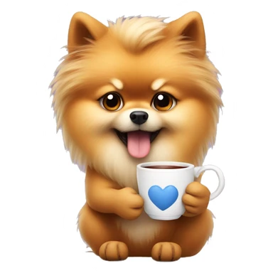 angry pomeranian holding a cup of tea i his paw sticker