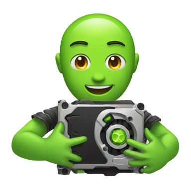 friendly emoji hugging an NVIDIA H100 gpu sticker