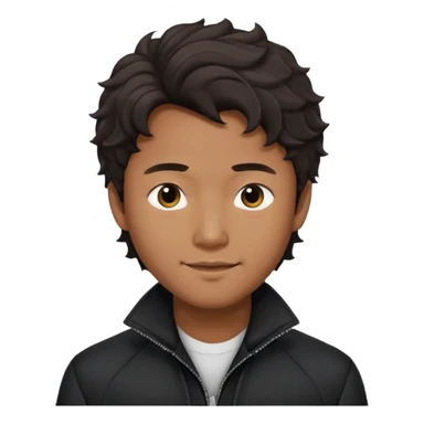 Asian guy wavy hair with black jacket demure with a smirk sticker