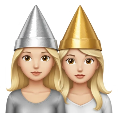 one blonde and one brunette wearing foil hats sticker