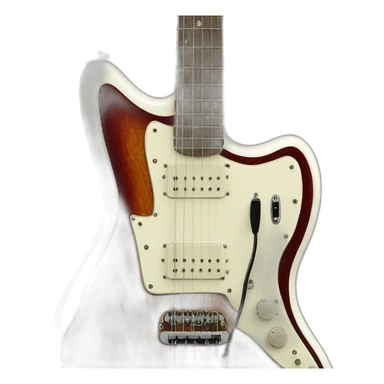 a deep back fender jazzmaster with a red tortoise shell pickguard sticker