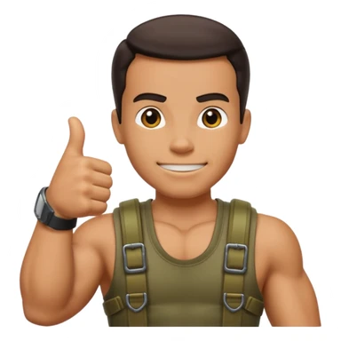 Create me emojis for commando, with Helmet and theme from that move, including arnold. For example commando thumbs up sticker