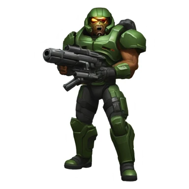 doomguy from doom 1 holding a minigun sticker