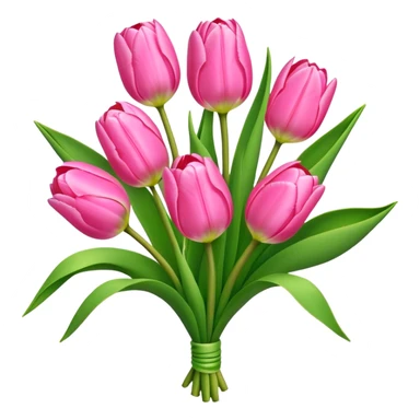bouquet pink Tulip, luxuriant, stem, leaf, bud sticker