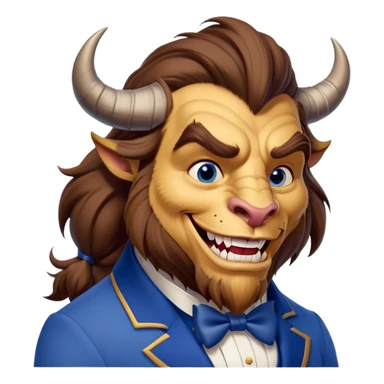 Beast from Beauty and the Beast with human mouth smiling, gentler expression, blue formal outfit sticker