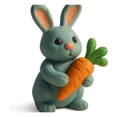 rabbit holding a carrot, soft lighting, textured look, vibrant colors, claymation style sticker