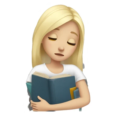 White blonde girl hugging pile of books while crying sticker