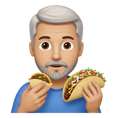 White man, blue eyes, brown gray hair, gray goatee, eating a taco sticker