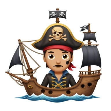 pirate with eye sailing a ship in strome sea background sticker