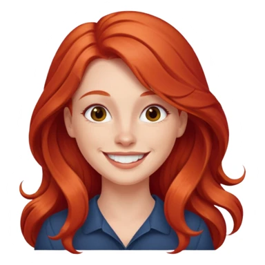 white woman with long red hair, smiling expression sticker