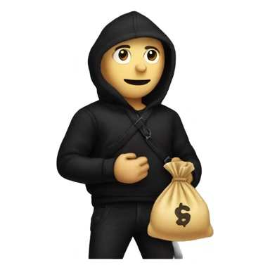 Thief wearing all black clothes stealing a money bag with the words Top Tier embroidered on it sticker