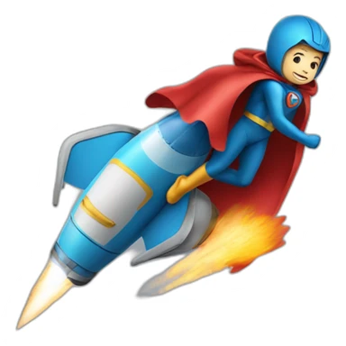 person dressed with a superhero cape riding on a rocket sticker