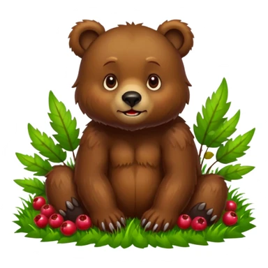 bear with berryes on grass pixar style sticker
