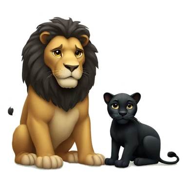 Big serious lion sitting next to a little young black panther sticker