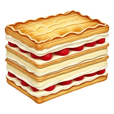mille-feuille-cinematic-realistic-mille-feuille-dessert-emoji,-depicted-as-a-rectangular delicate-pastry-composed-of-two-crisp-layers-of-puff-pastry-with-a-rich-cream-filling,-rendered-with-intricate-textures-and-elegant,-soft-lighting. Please only show two layers only. sticker