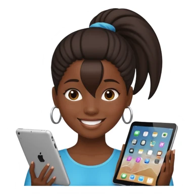 Black girl with ponytail holding ipad sticker
