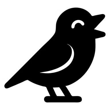 bird icon, solid black silhouette, no outline, minimalistic, laughing expression sticker
