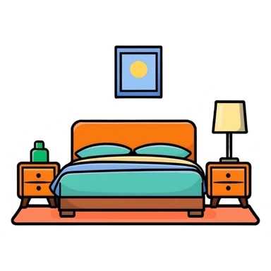 Cozy bedroom with bed, nightstand and lamp sticker