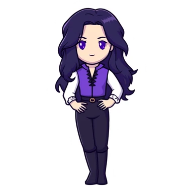 Yennefer from Witcher with long black hair, violet eyes, pale skin, wearing black clothes sticker