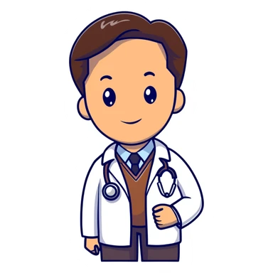 professional mature male doctor around 60 with stethoscope and white coat, dark brown hair, cinnamon skin tone, medium-dark complexion sticker