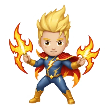 A hero standing tall, with lightning bolts and fire surrounding them sticker