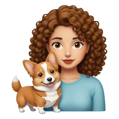 Curly brunette girl with a corgi   sticker
