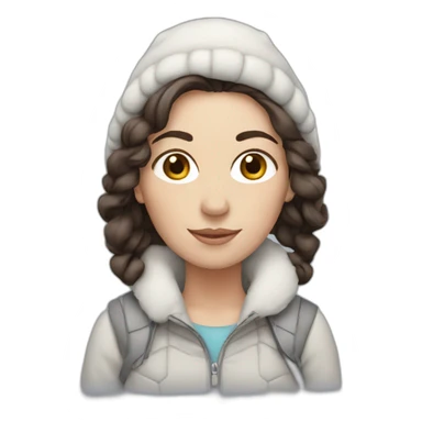 White Woman with dark brown hair and snow sticker