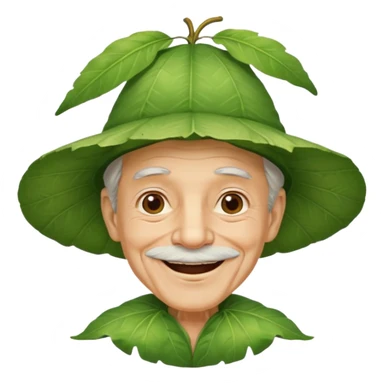 an old man wearing a large leaf hat sticker