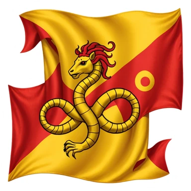 flag of Sicily with triskelion symbol featuring three bent legs and Gorgon's head at the center, red and yellow diagonal halves sticker