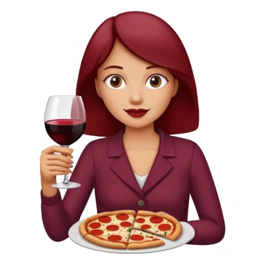 Woman with glass of wine and pizza sticker