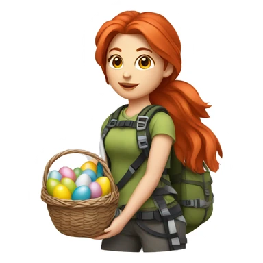 Female mountain climber red hair with Greek flag and holding Easter eggs basket sticker