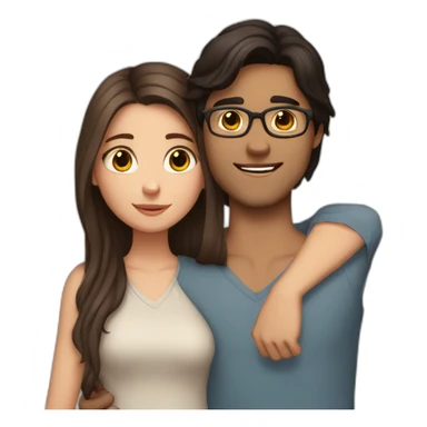 White girl dark brown long hair without glasses and be indian boy with glasses and dark brown hair hug sticker