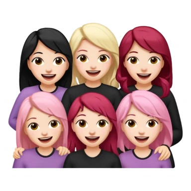 Girlfriend emoji - 5 white girlfriends, two with black hair, one with medium blonde hair, one with  pale pink hair,  sticker