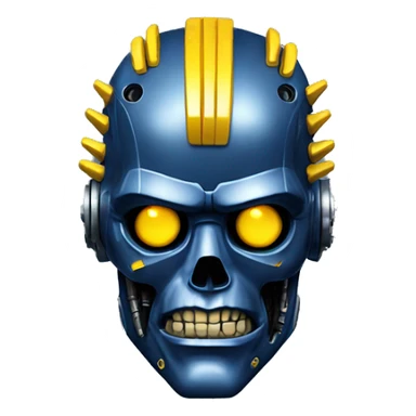 Terminator robot head with dark blue metallic skin and yellow Mohawk  sticker