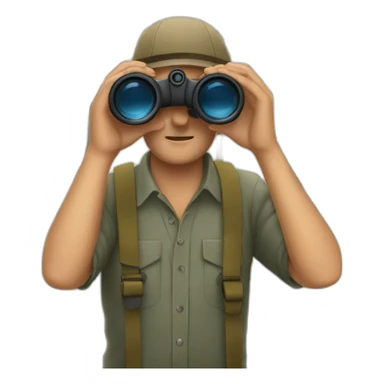 man with binoculars from window sticker