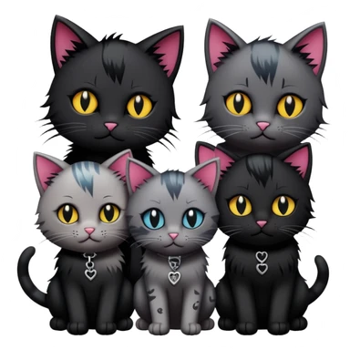 three emo cats in love with tattoos and cool hair, plus five emo kittens sticker