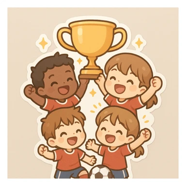 team celebrating with trophy sticker