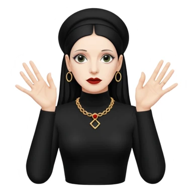 Lene Lovich shown as on the Stateless album cover with a typical symmetrical hand pose sticker