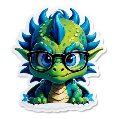 Old Dragon with blue eyes wearing glasses sticker