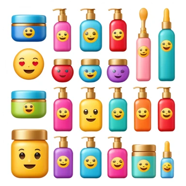emoji of beauty products with brand labels sticker